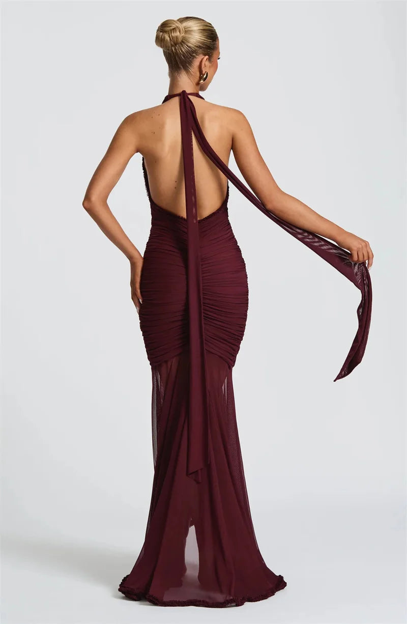 Elegant Halter Deep V Neck Maxi Dress Women