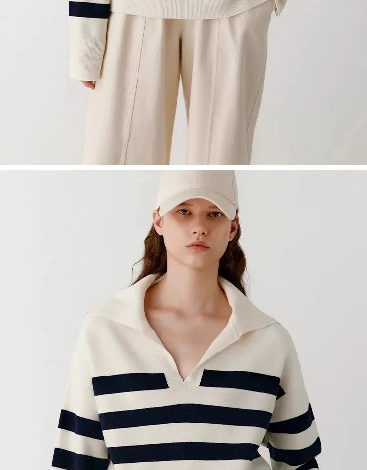 Loose Navy Collar Striped Cashmere Sweater