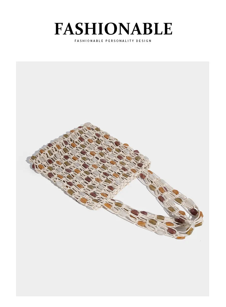 Ladies Summer Beaded Woven Bag Bucket