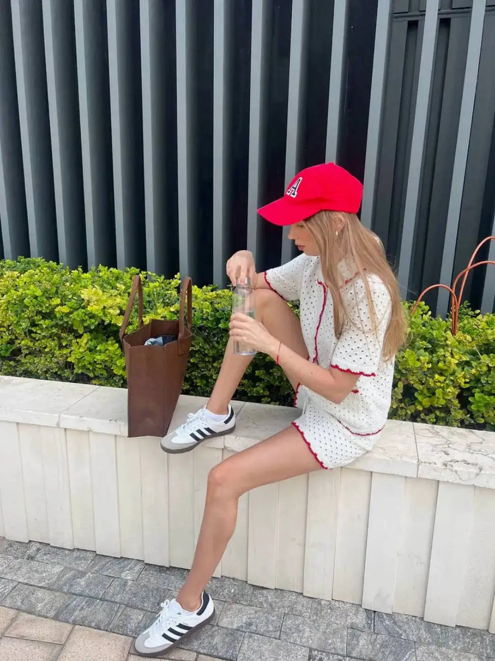 Knitted Suit Women’s Casual Short Sleeve T shirt Set