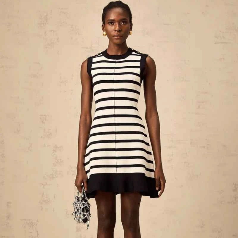 Chic Sleeveless Striped Mini Women Knit Dress