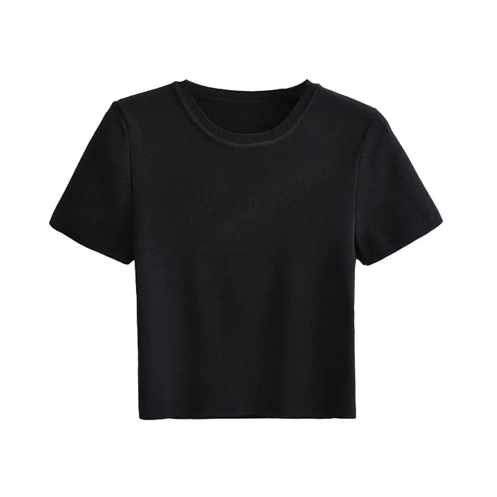 Women Fashion Striped Basic Cropped Knit Sweater