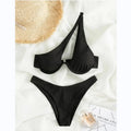 Two Pieces Solid Patchwork Underwire Push Up One Shoulder - Norellé