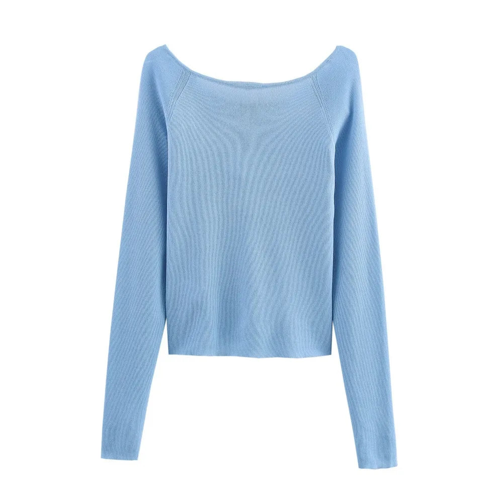 Damen Plissee-Strickpullover Slim-Fit Rundhals Langarm Einfacher Pullover 