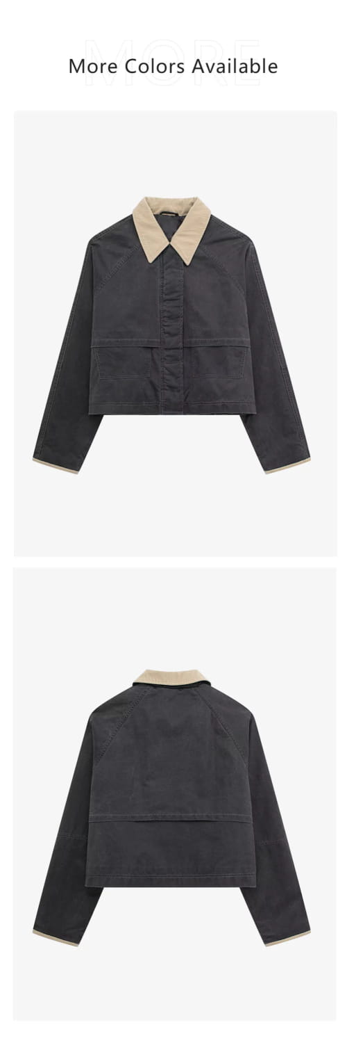 Women’s Street Style American Contrasting Polo Collar Waxed Leather Jacket