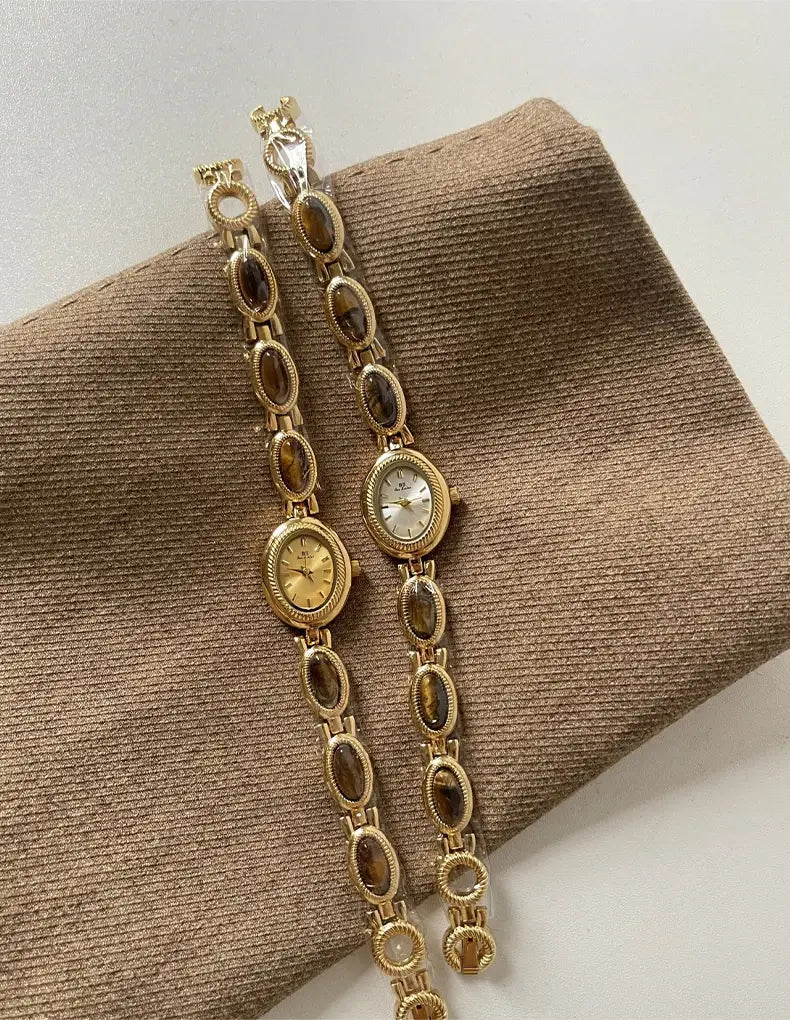 Women’s Watch Natural Premium Jade Gold Silver Bracelet Quartz