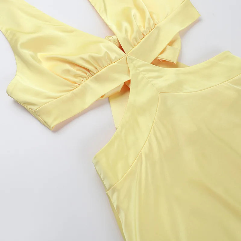 Deep V neck Hollow Long Dress