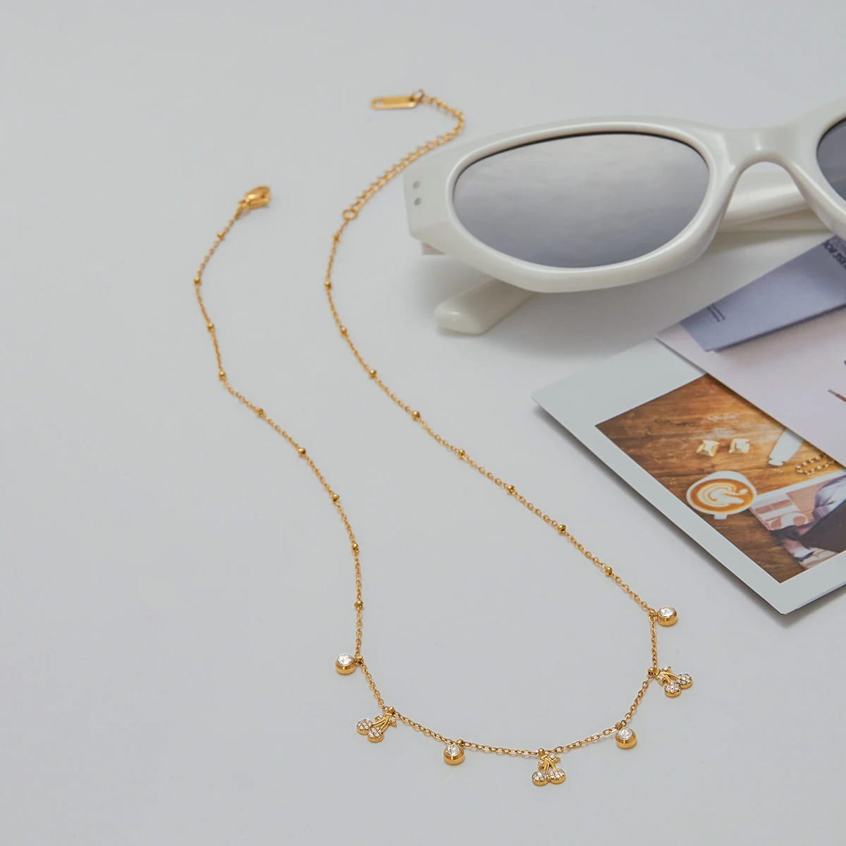 Stainless Steel White Rhinestone Cherry Pendant Necklace