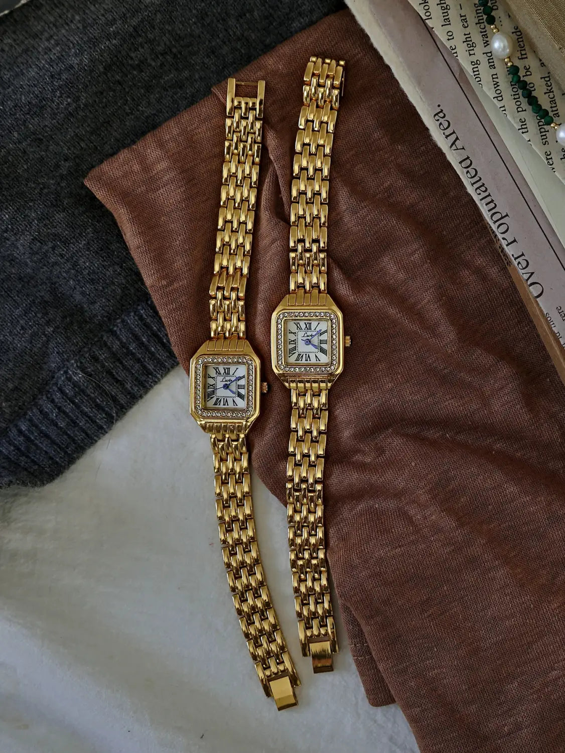 Gold-Tone Square Dial Women’s Waterproof Watch