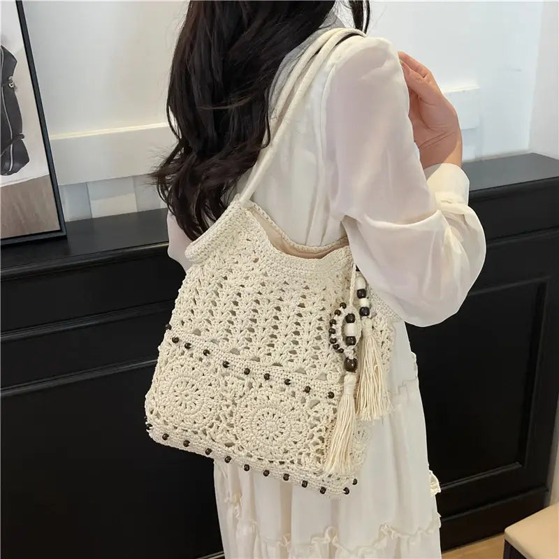 Weave Handbag Large Capacity Shoulder Bag Hollow out Tote
