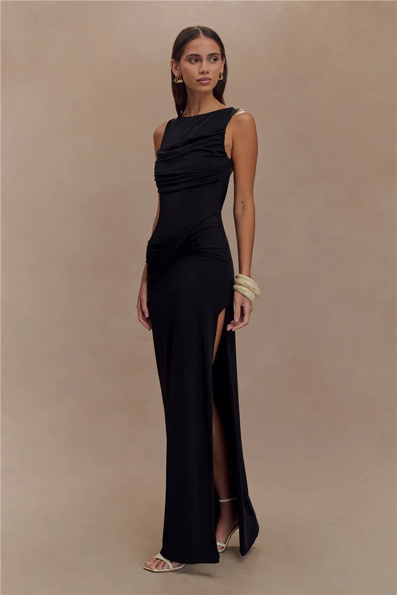 Backless Ruched Maxi Tank Dress Women