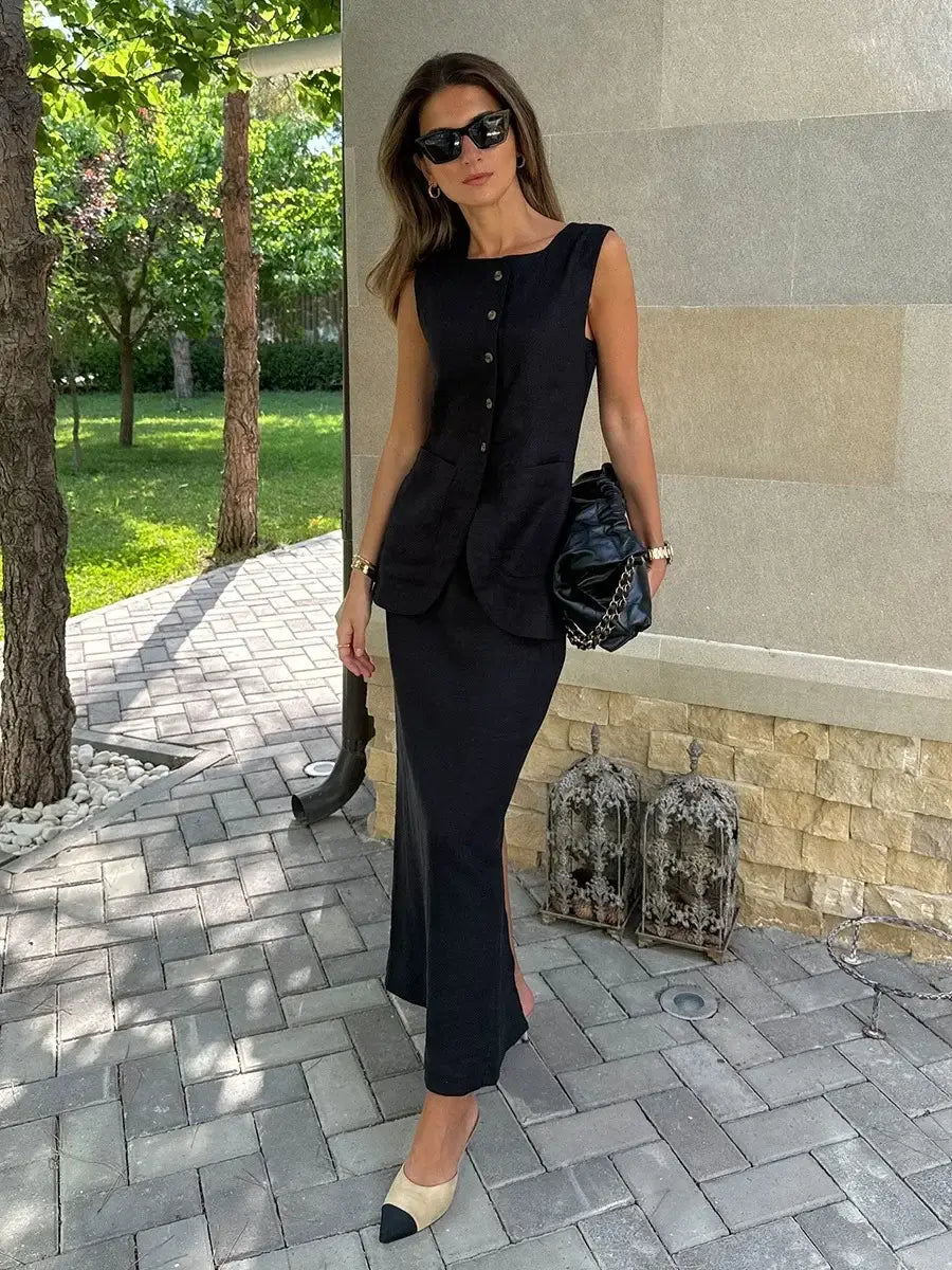 Women’s Sleeveless Vest High Waisted Skirt 2-Piece Set