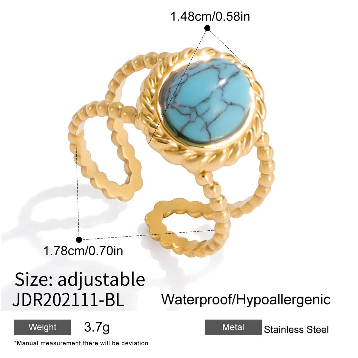 Vintage Stainless Steel Oval Turquoise Ring