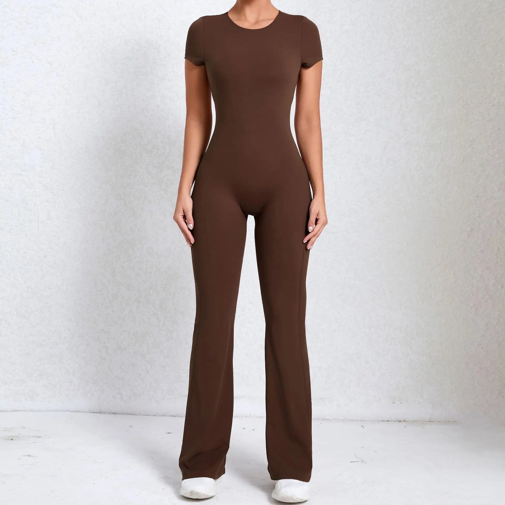 Women Sports Flared Pants Fitness Rompers Stretch Workout Bodysuits Jumpsuit