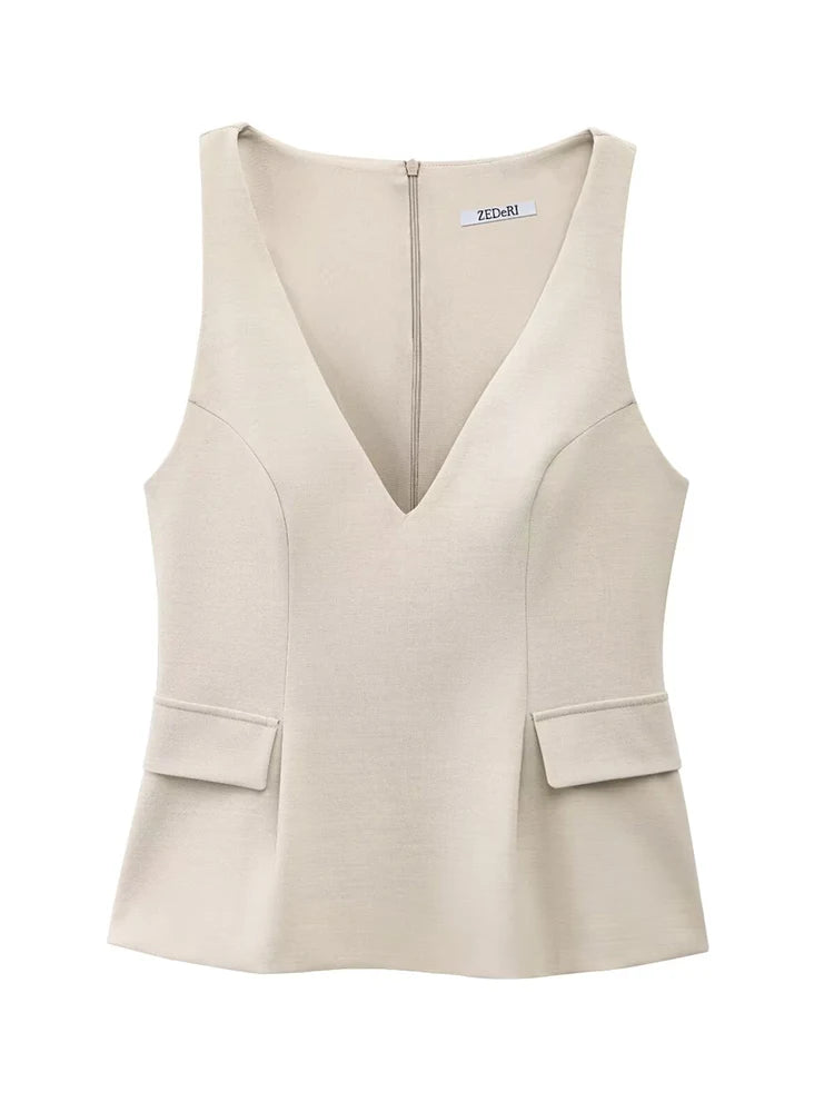 Women Solid Skirt Hem Tops Spring Summer Fashion Chic Sleeveless - Norellé