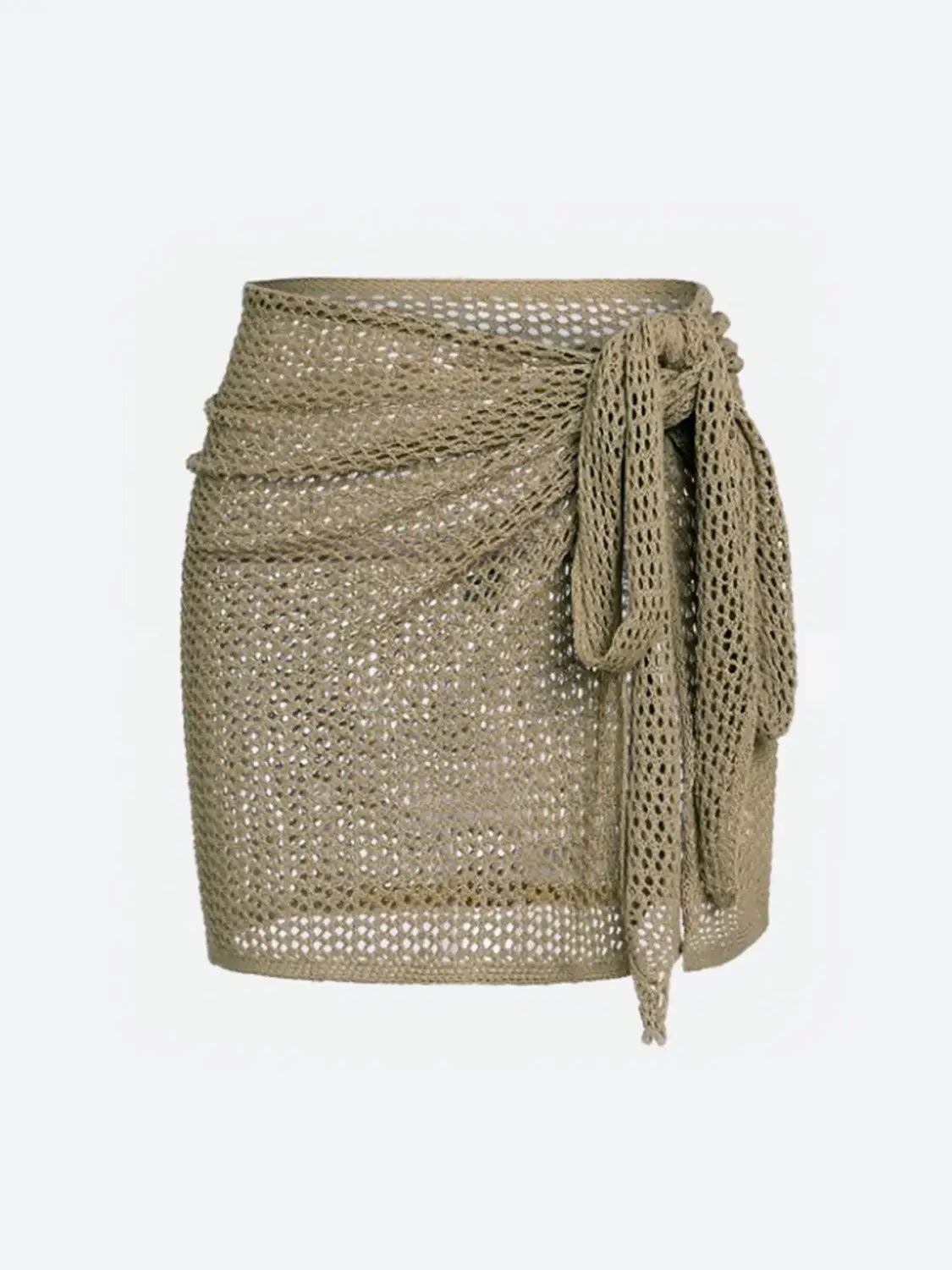 Women’s Knitted Short Skirt with Hollow Straps and Slit Beach Cover Up