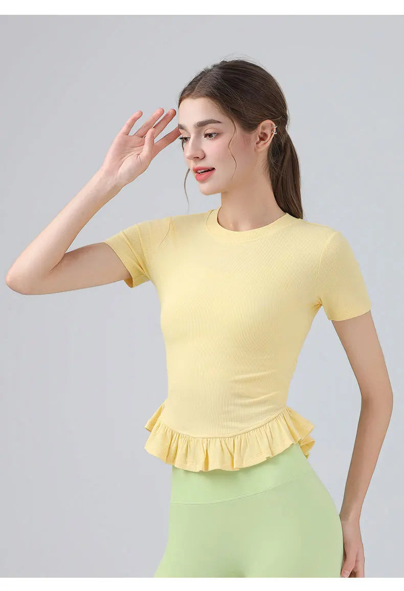 Summer Lacework Women Yoga Short Sleeve T-shirt