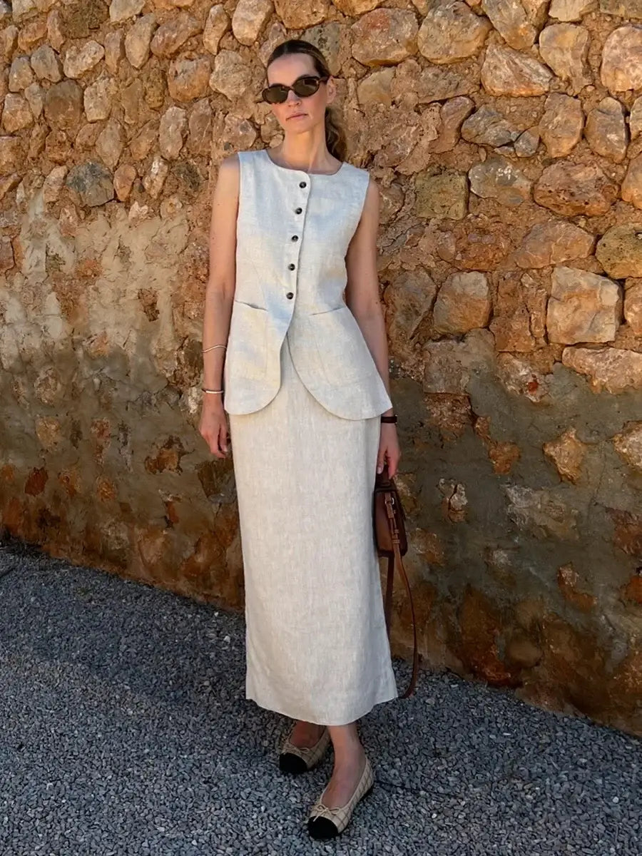 Women’s Sleeveless Vest High Waisted Skirt 2-Piece Set