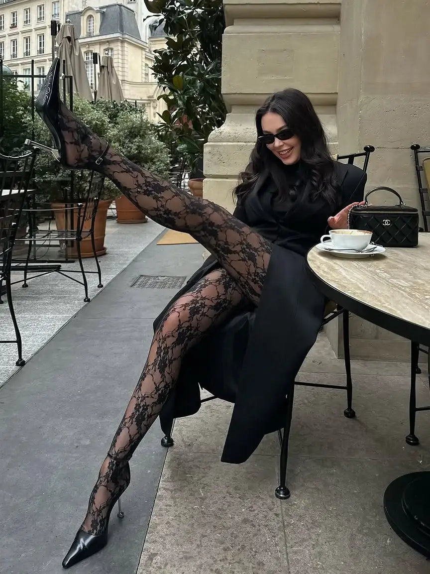 Lace Printed Pantyhose Women’s Sexy Hollow