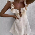 Hollow Out Button Ruffles Short Dress - Norellé