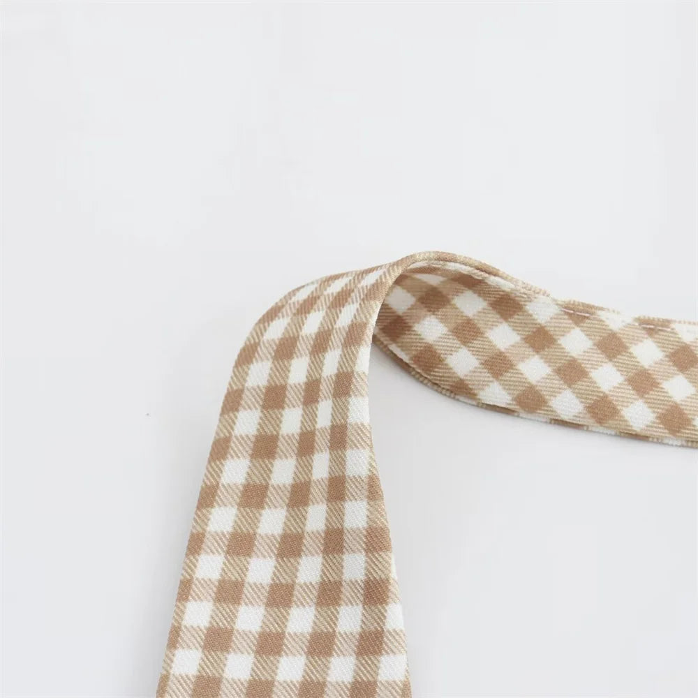 Women's Fashion and Elegance Slim Fit Open Back Small Plaid Hanging Neck Dress - Norellé