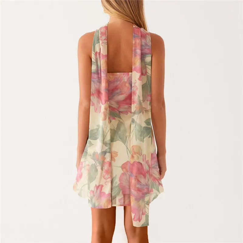 Women’s Strapless Neck Scarf Floral Dresses