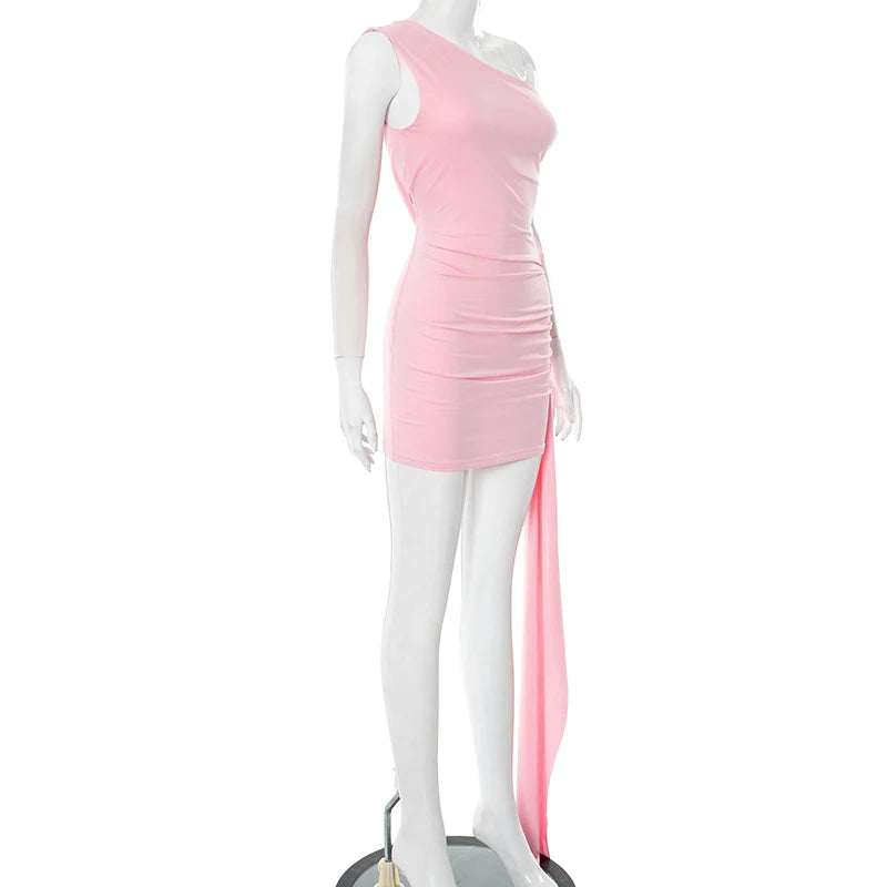 Slant Collar Single Shoulder Waisted Hollow Out Dress