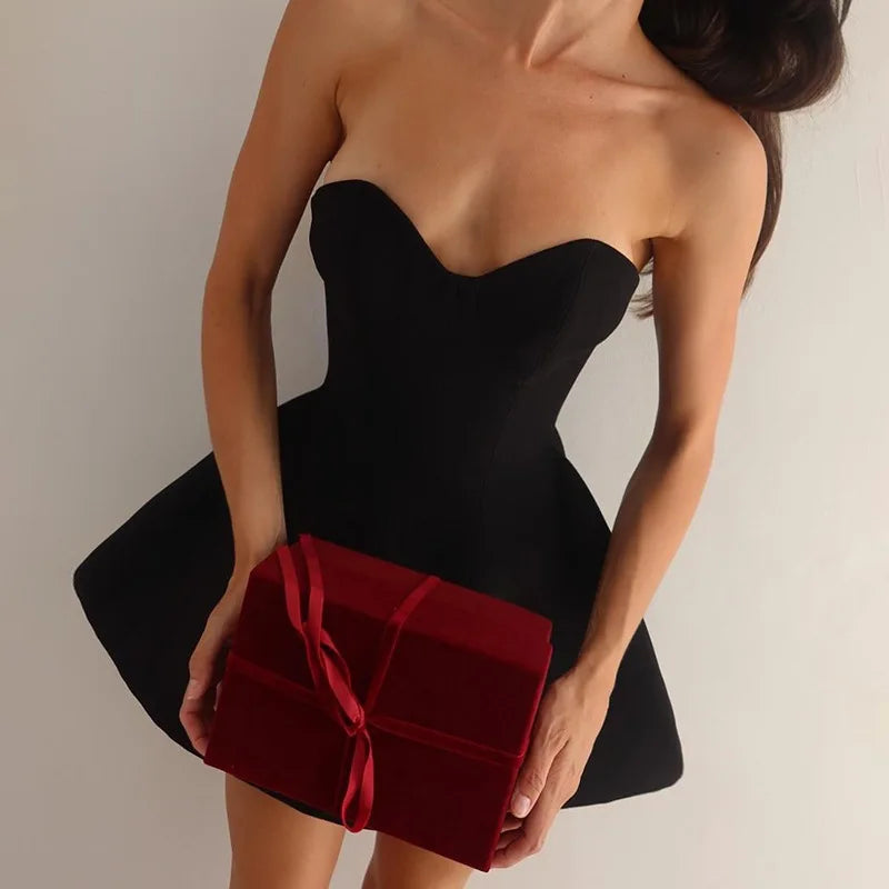Strapless Backless Black Dress For Women