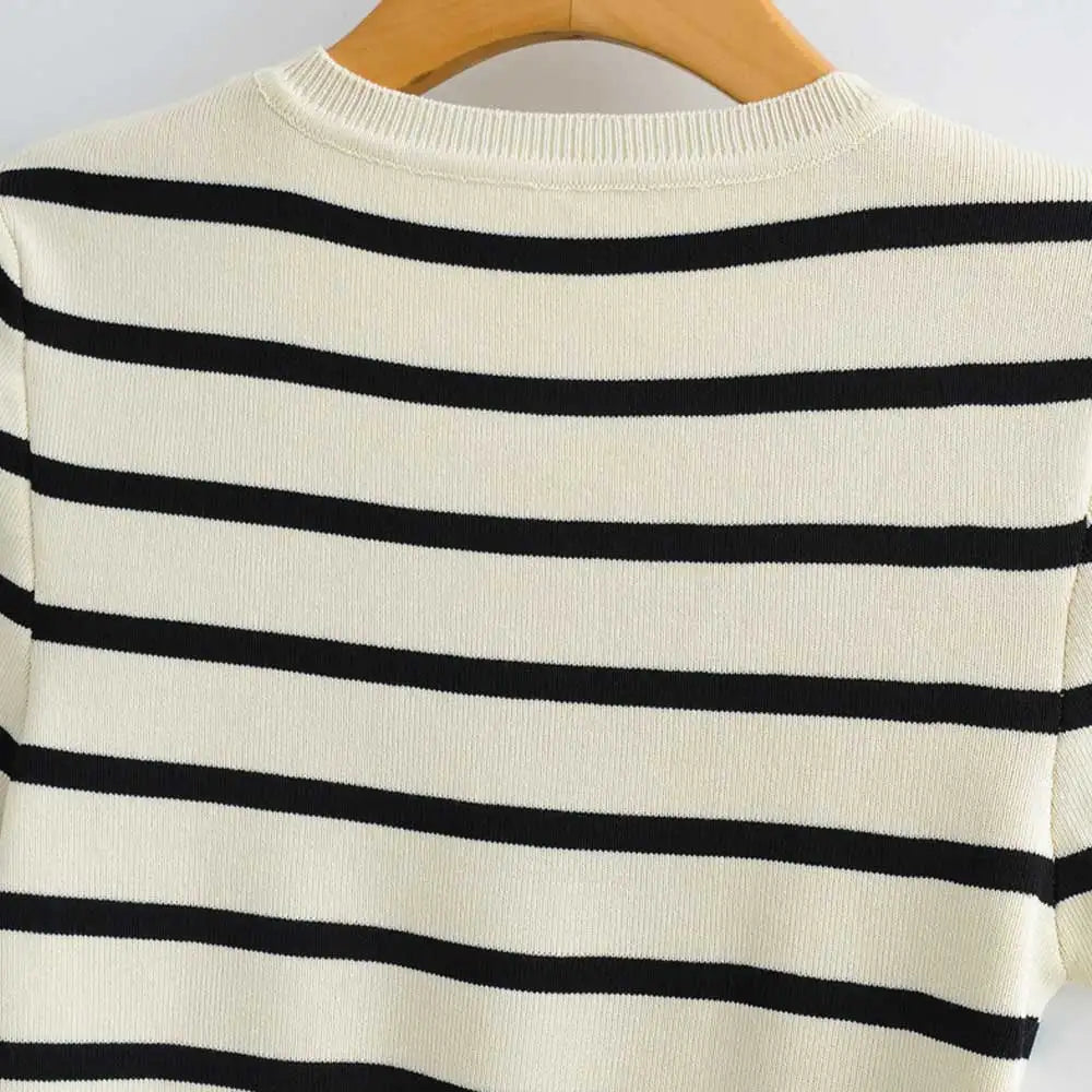 Women Fashion Striped Basic Cropped Knit Sweater
