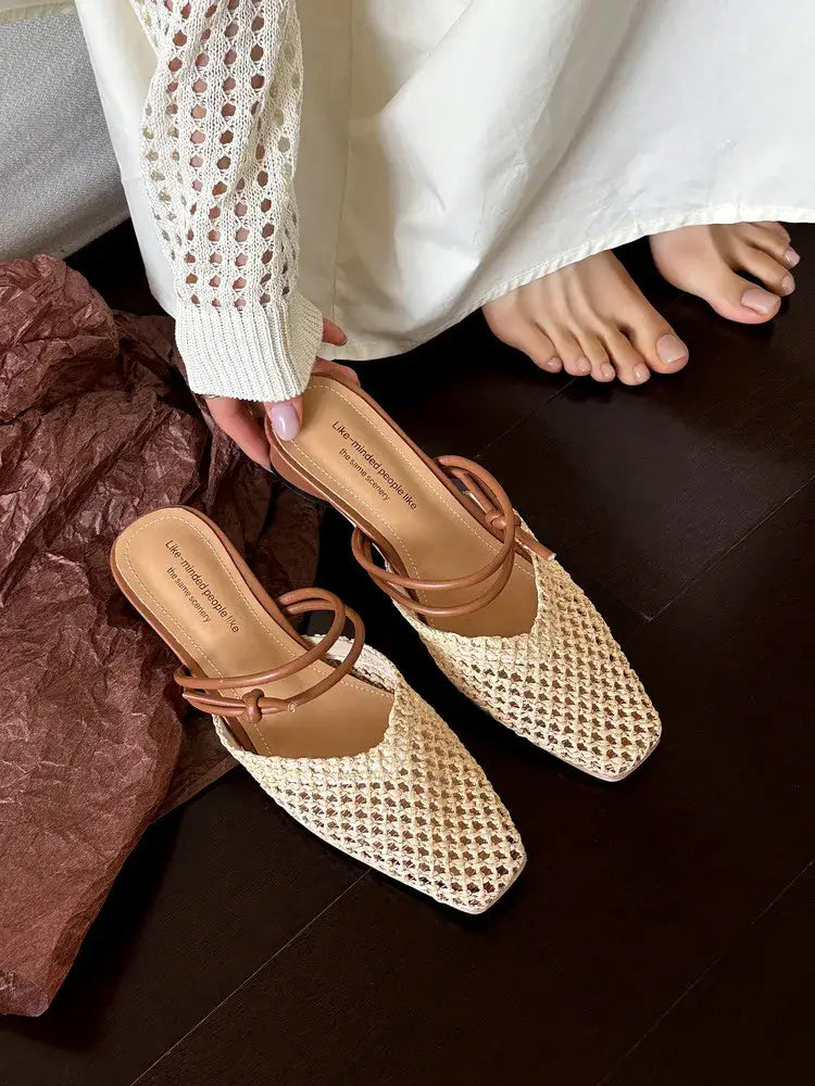 Vintage Woven 1 Slip-on Toe Half Slippers Women’s