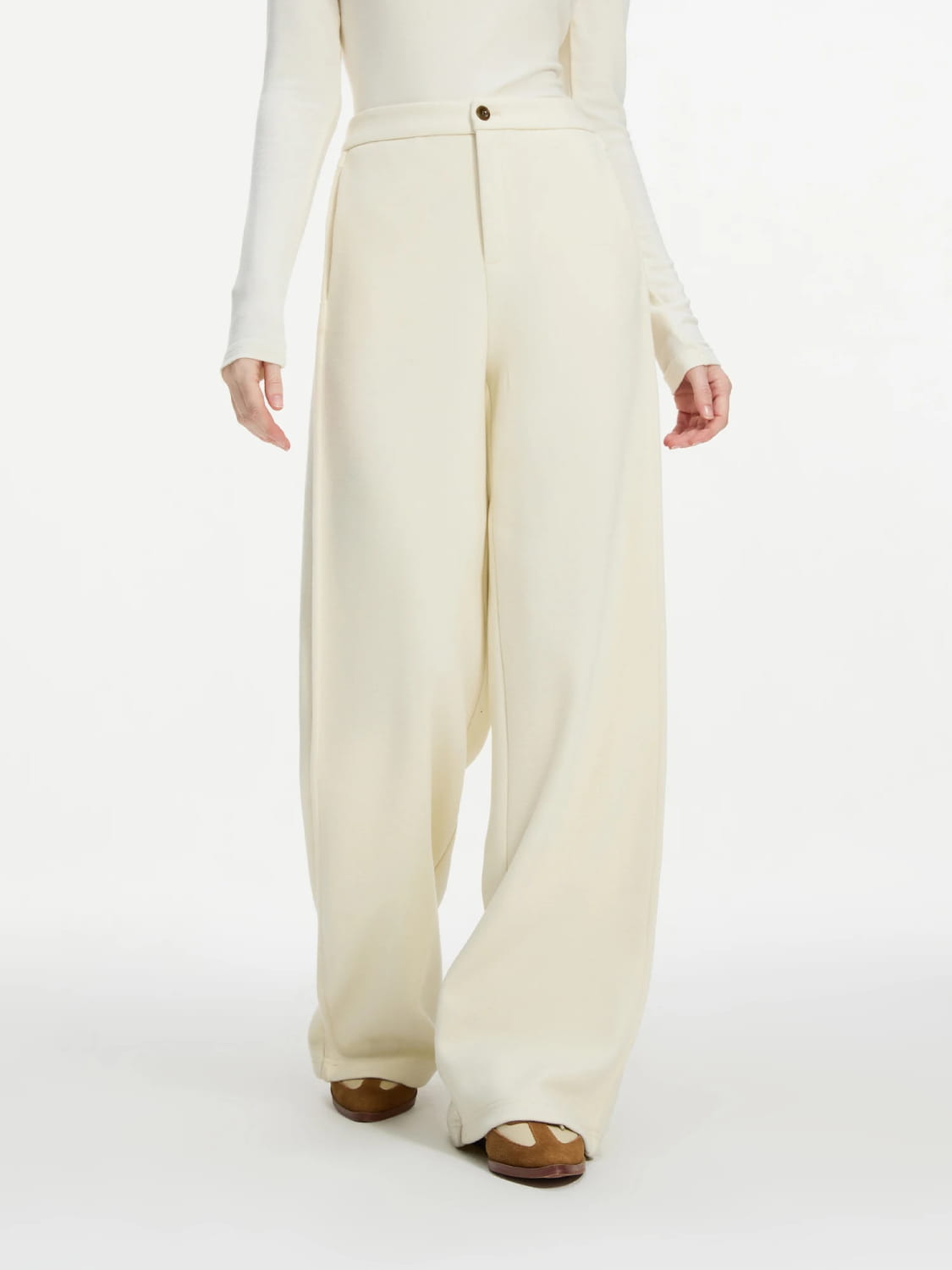 Women Winter Long Trouser Thick Straight Commuter Beige All-Match Pants