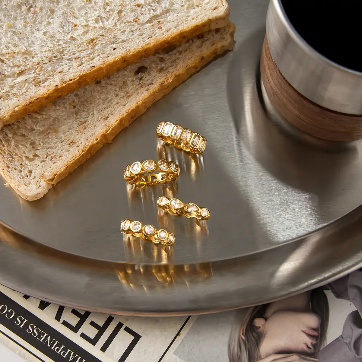 Stainless Steel Zircon Water Drop shaped Sparkling Ring