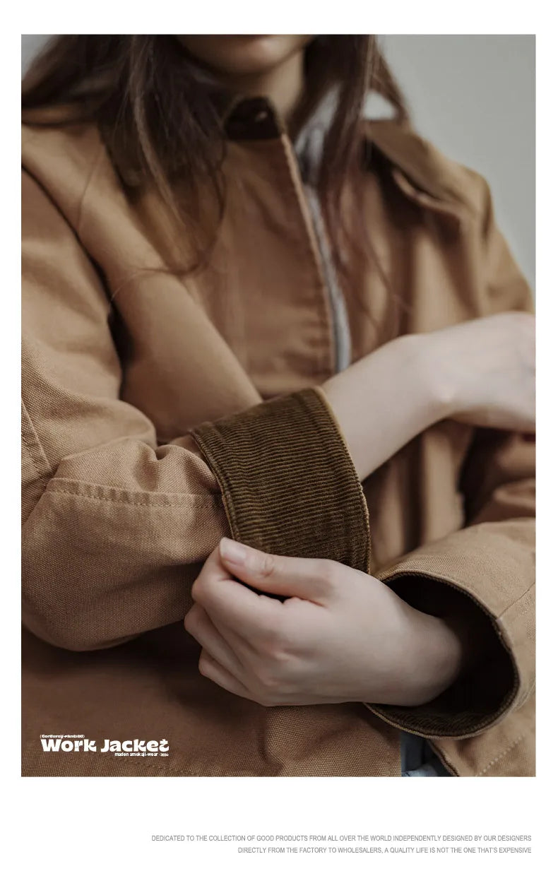 Women’s Retro Khaki Corduroy Collar Barn Jacket