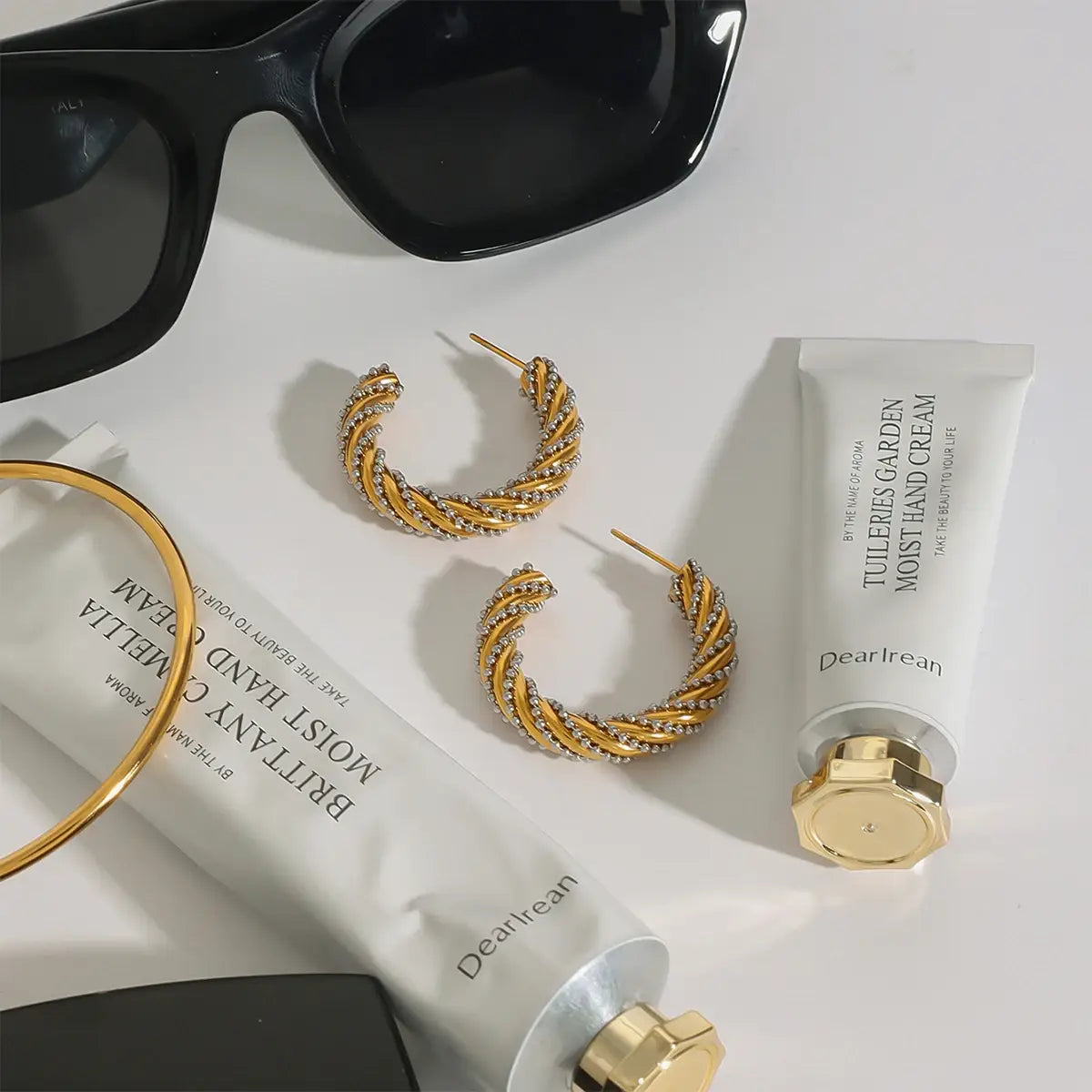 Stainless Steel Two color Fried Dough Twists Earrings