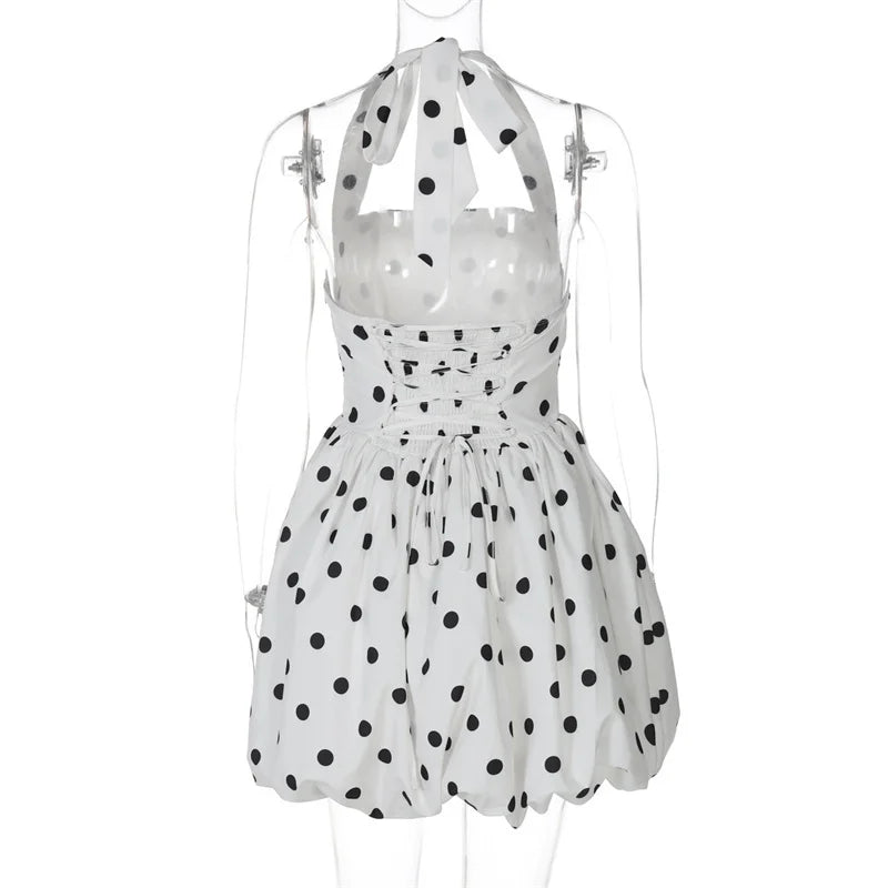 Halter Print Polka Dot Mini Dress Women