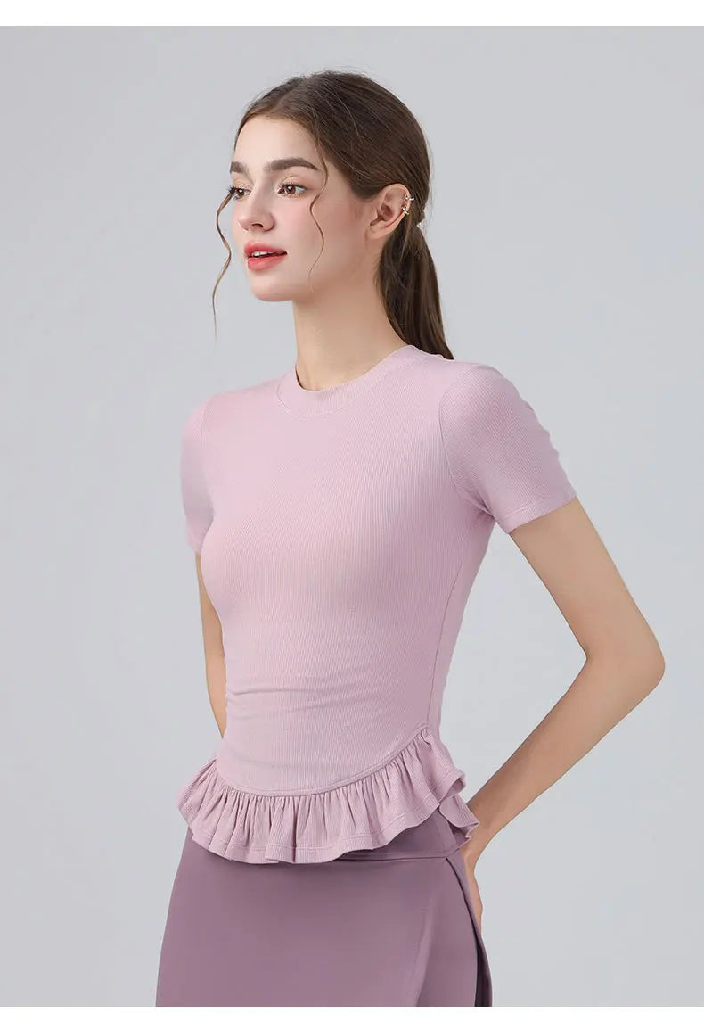 Summer Lacework Women Yoga Short Sleeve T-shirt