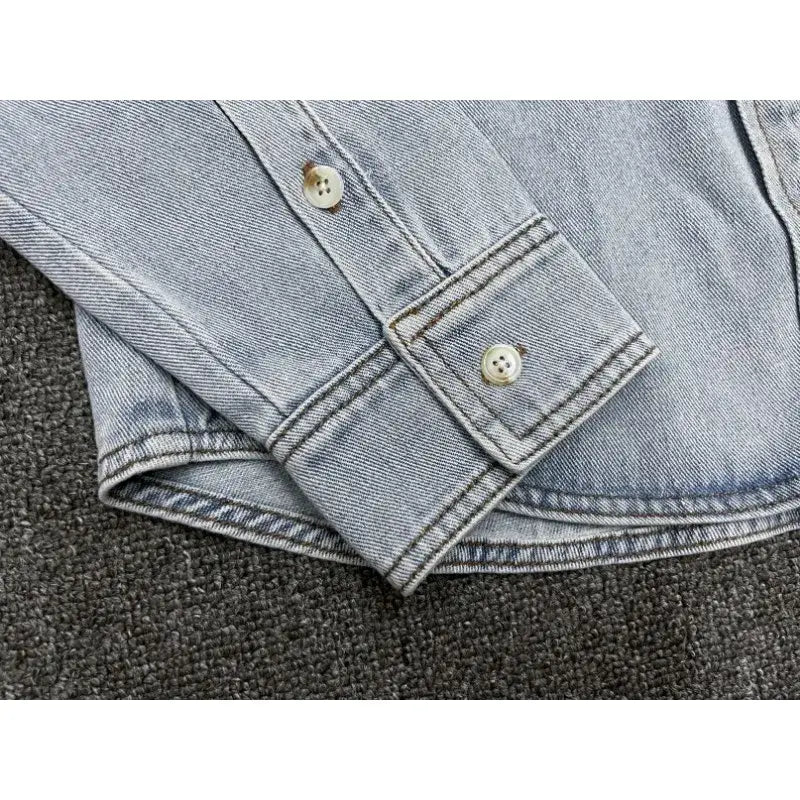 Cotton Jeans Set for Women Casual Versatile Long Sleeve Shirt High Waist Straight Leg Pants