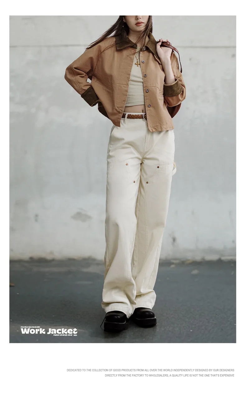 Women’s Retro Khaki Corduroy Collar Barn Jacket