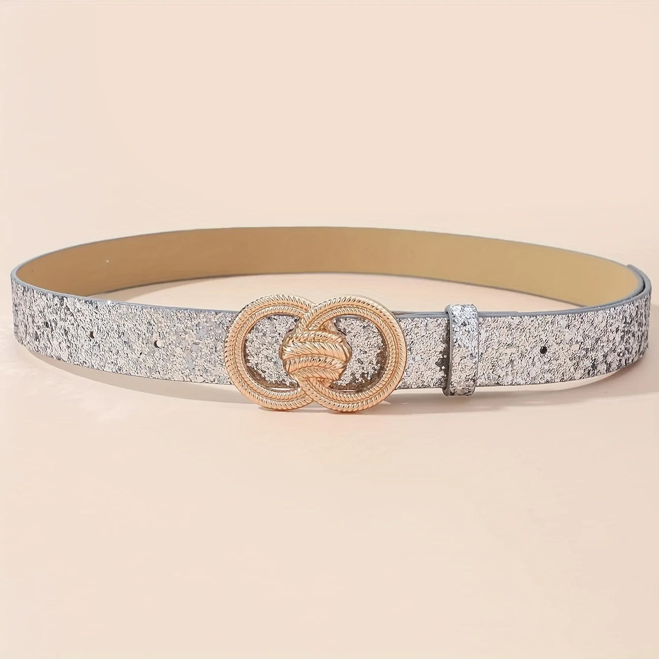 Women’s Silver Fashion Double Ring Carved Buckle Metal Belt