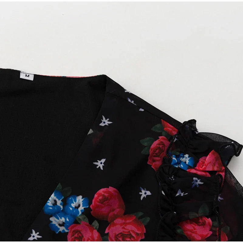 Printed Shirt Ruffles Split Skirt Sets Women