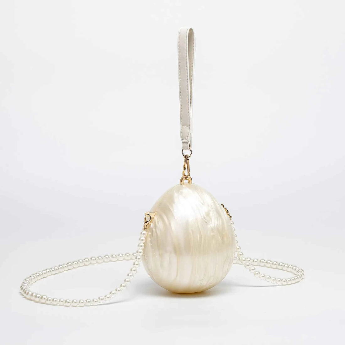 Pearl Oval Ball Beaded Long Chain Women Evening Box Clutch Bag