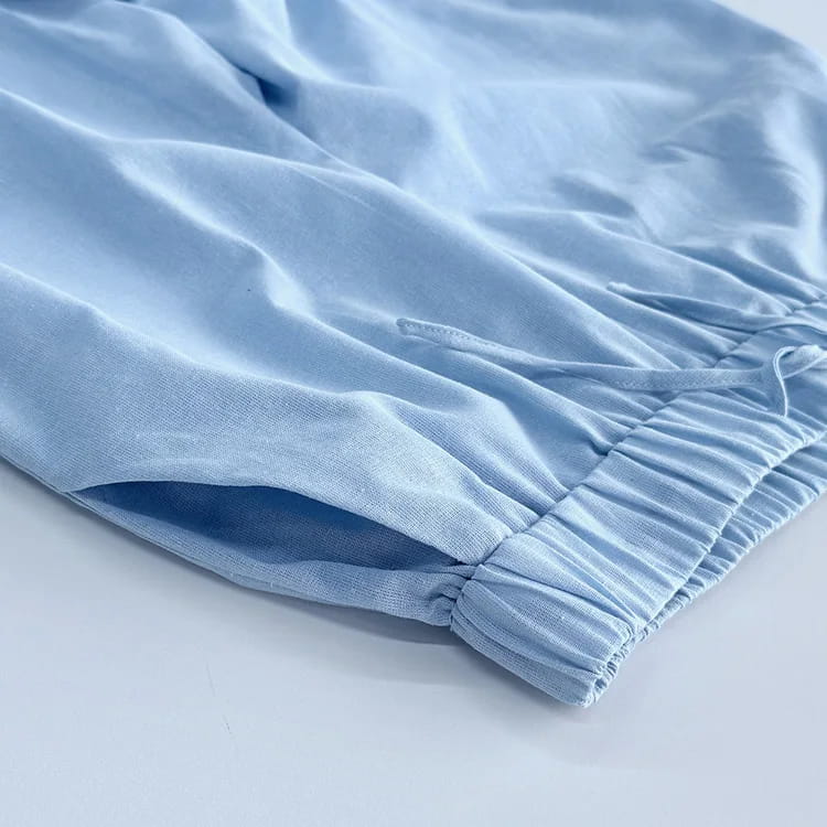 Women Pant Set Suits Cotton Solid Outfits V-neck