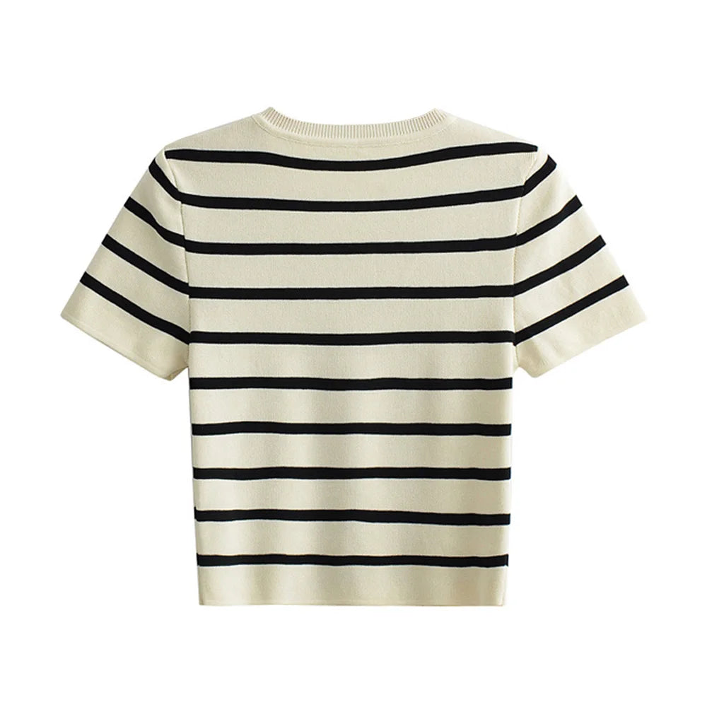 Women Fashion Striped Basic Cropped Knit Sweater
