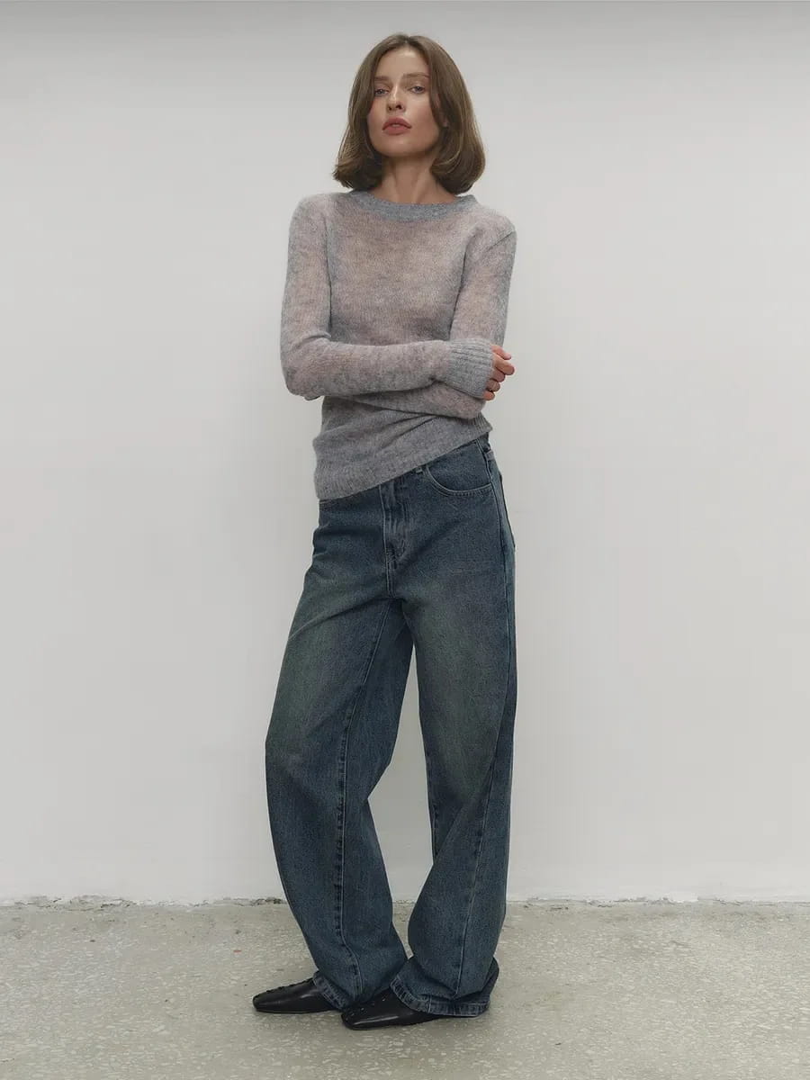 Round Neck Pullover Sweater For Women