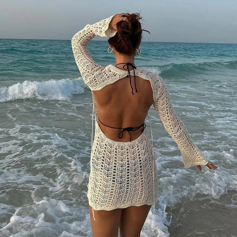 Vintage Crochet Flower Hollow Out Dress - Norellé