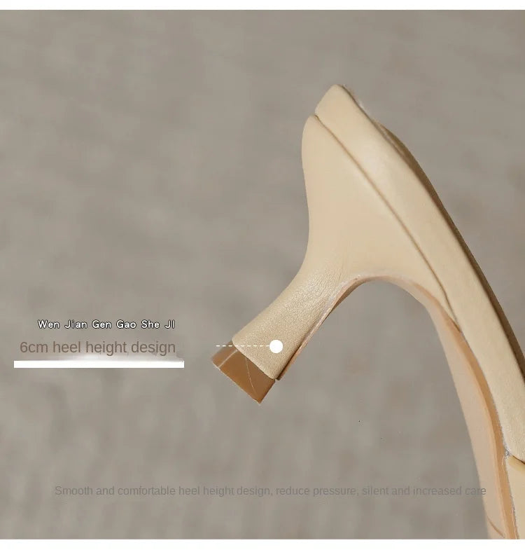 Genuine Leather French Slim Heel Slippers for Women’s