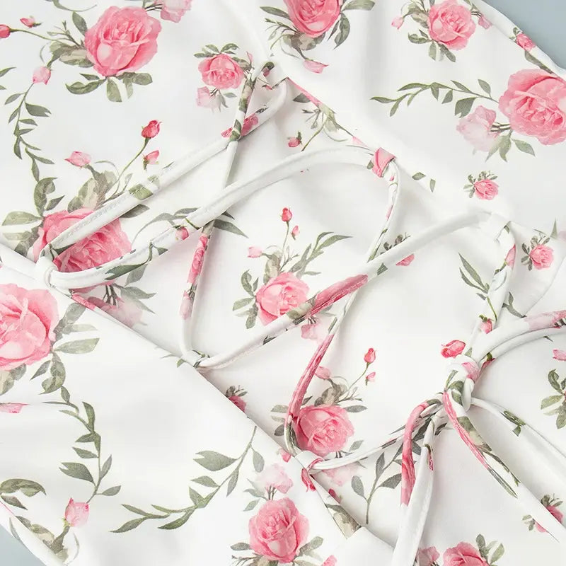 Print Puff Sleeves Ruffled Dress