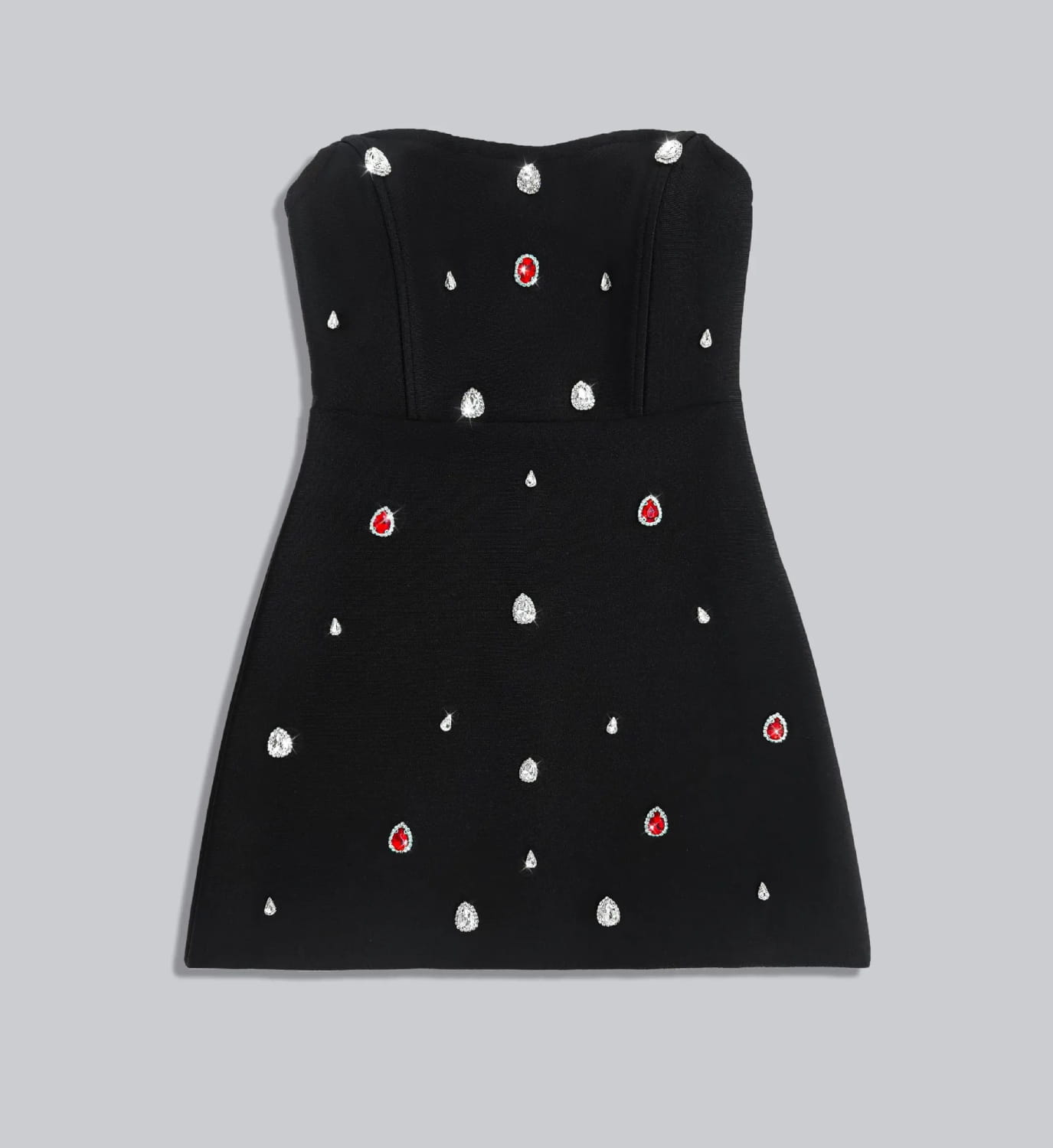 Black Color Women Strapless Colorful Crystal Bodycon Mini Bandage Dress