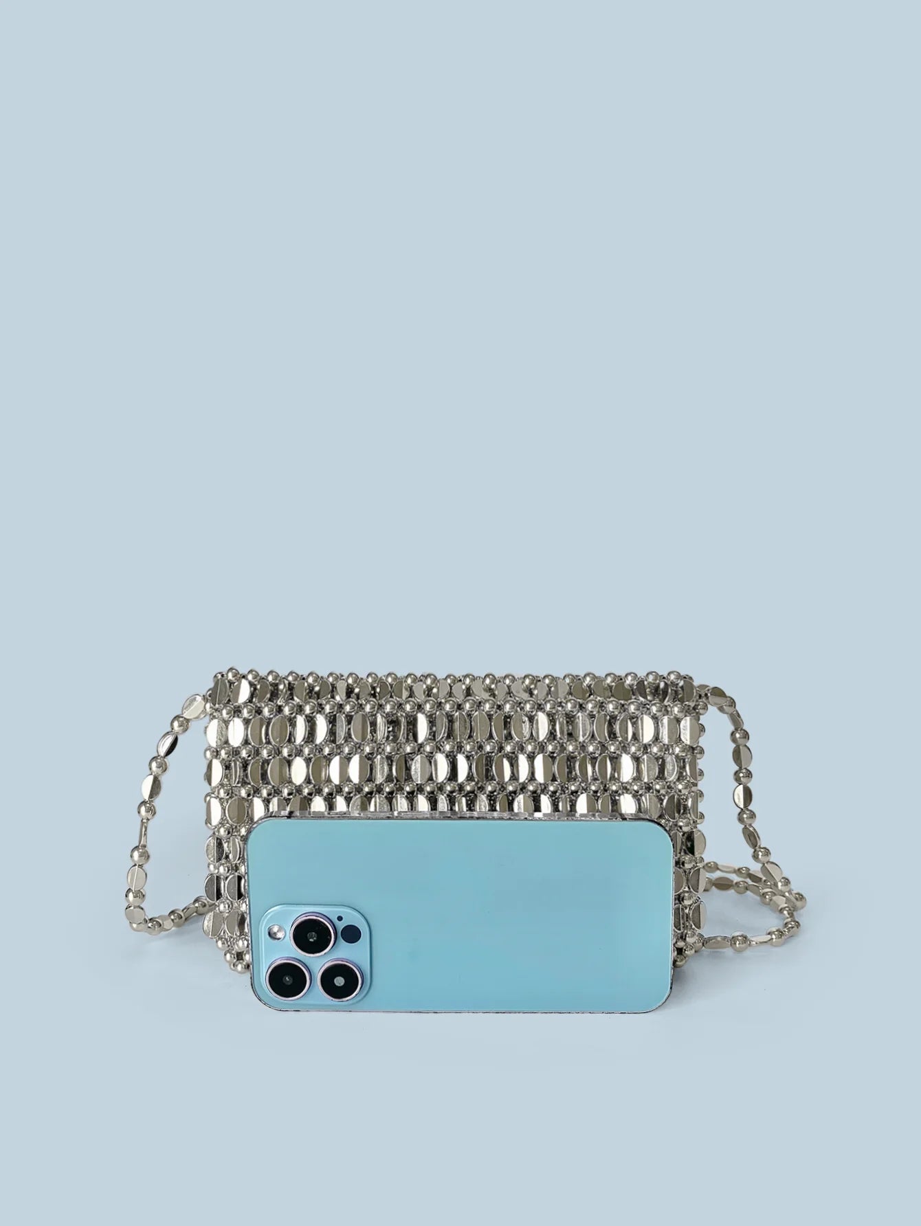 Summer Retro Silver Hollow Design Handmade Beaded Flip Phone Bag