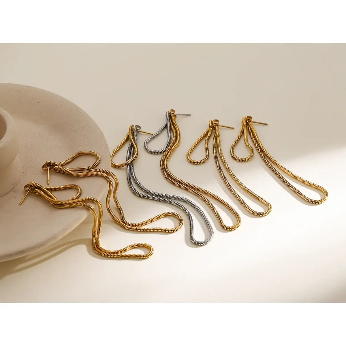 Stainless Steel Tassel Snake Chain Earrings